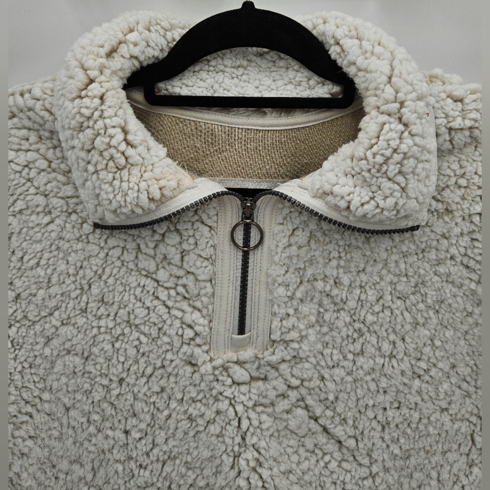 Cozy Sherpa Women's Large Off White Beige 1/4 zip Fleece PullOver With Pockets - Picture 5 of 16